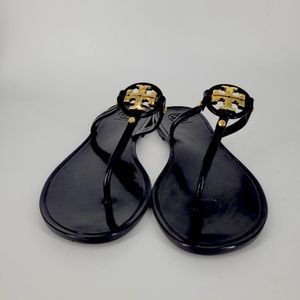 Tory Burch Black Gold Gel Mini Miller Sandals 8